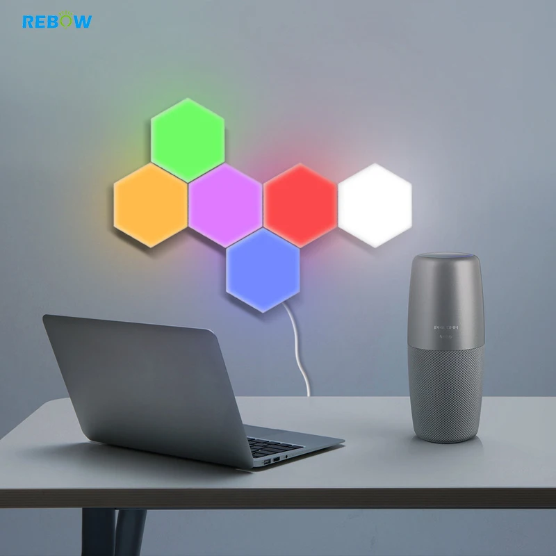 Bulk Blind Dropshipping DIY hexagon lights Wall lamp Quantum Modular Touch Sensitive Geometry Assembly RGB LED Night Light