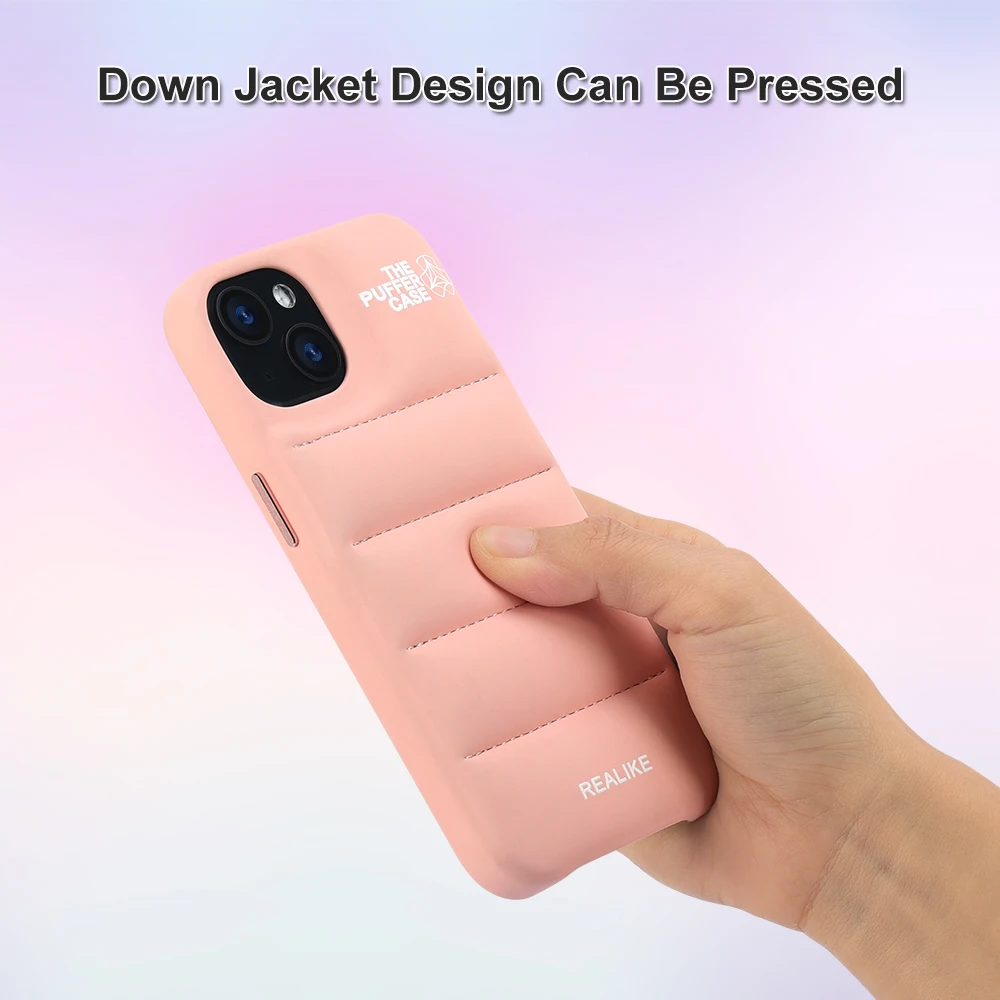 The Puffer Phone case Down Jacket OEM Puffer Cotton Down Jacket Phone Cover for iPhone 11 12 13 14 with Metallic Key