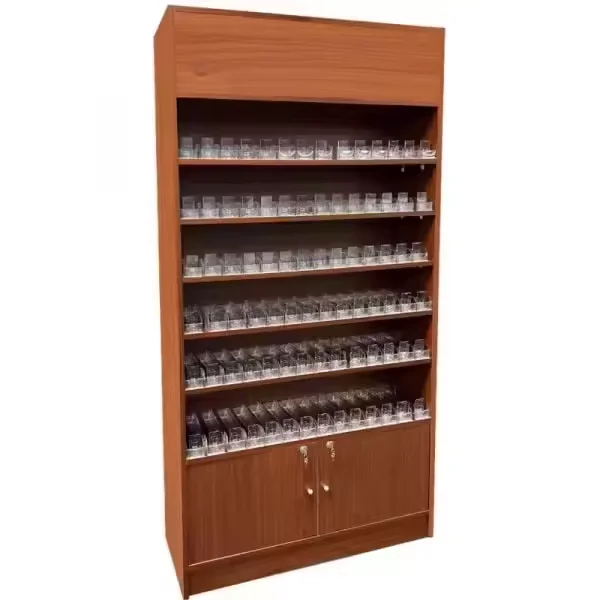 Wall Display Unit With Cigarette Pushers and Storage