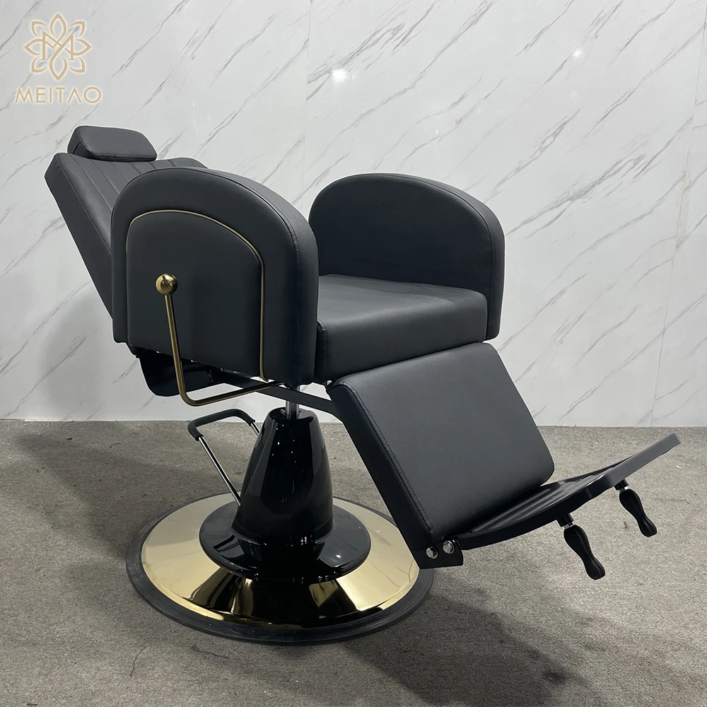 Hair Salon Black Gold Reclining Hydraulic Adjustable Lift Beauty Salon Equipment Barber Chair Styling Chair for Salon