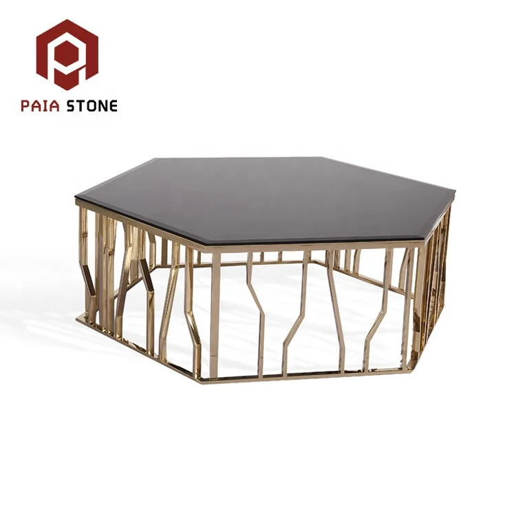 product large square metal leg brown marble coffee table-2