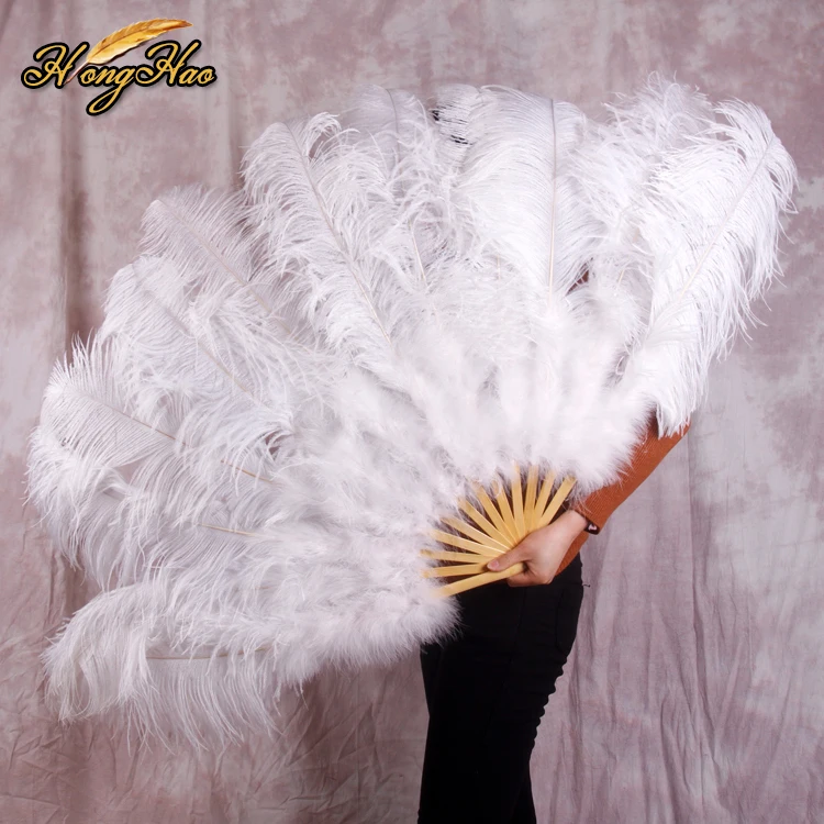 Handmade Large White Ostrich Feather Fan Dyed Pattern For Carnival ...