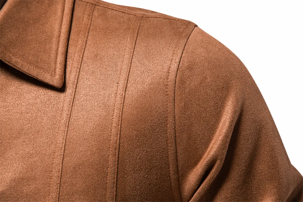 Men's Suede Jacket Solid Colour Lapel Casual Outdoor Autumn Coat_voghion.com