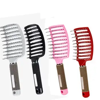 High Quality Colorful Hair Comb with Anti-Slip Rubber Handle Vented Curved Wave Brush and Plastic Rib for Hairdressing