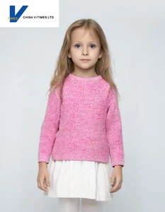 China V-Times Children's Clothing Girls' Autumn New Chenille Sweater Korean Style Round Neck Long Sleeve Casual Knitted Pullover