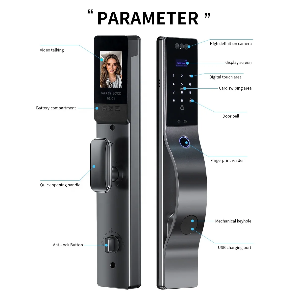 New Automatic Electronic Digital Lock Cerradura Inteligente WIFI APP Fingerprint Card 3D Face Recognition Smart Door Lock DF17
