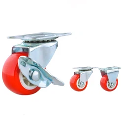 LIght weight small casters 1.5 inch 2 inch custom size red pu wheel and steel plate small caster wheels NO 1