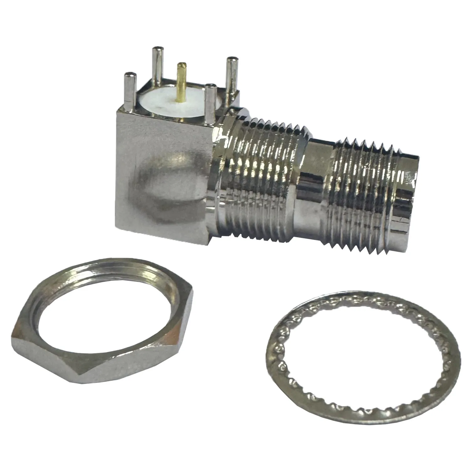 TNC-KWE Coaxial Connector RF All Brass Nickel Plating Right Angle TNC Female Connector PCB Mount Connector