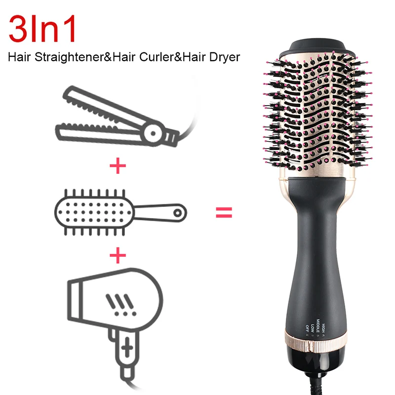Top Seller Tourmaline Ceramic Hair Dryer Brush Straightener in Brush  Gold Coating Hot Air Hair Brush