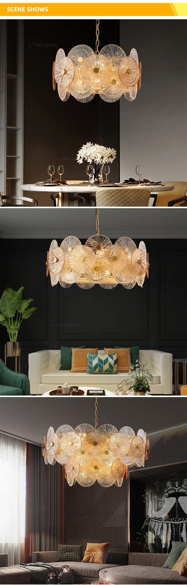 p0039 luxury textured glass chandelier  modern ice glass suspension lamp for villa living room-4