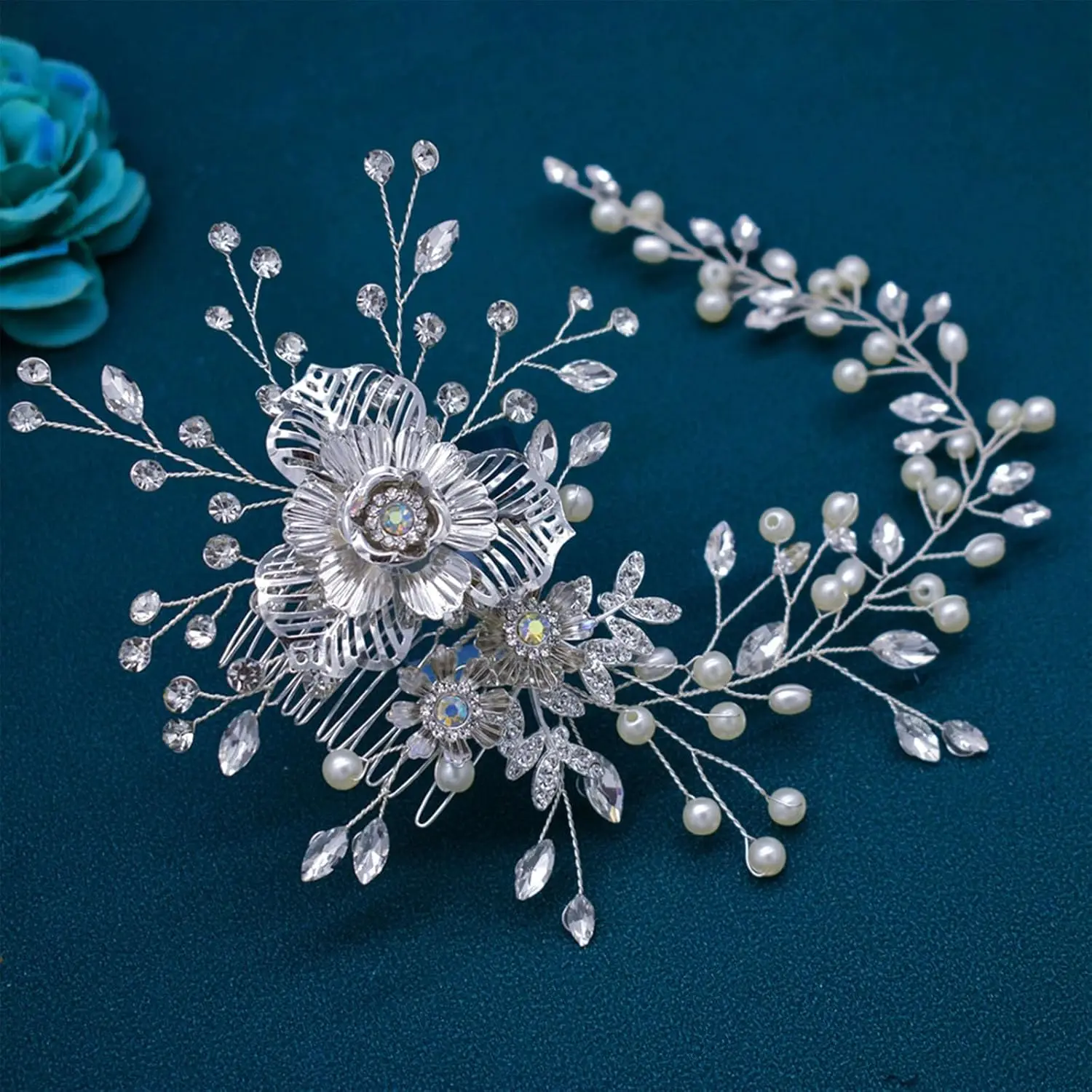 Premium Elegant Wedding Hair Pieces Rhinestone Bridal Hair Comb and Accessories for Bridesmaids Made of Silk - Image 6