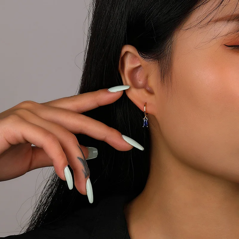 Daidan Gold Plated Earrings Hoops Simple Silver Baguette Colored Hoop 925 Sterling Silver Drop Cubic Zirconia Earrings