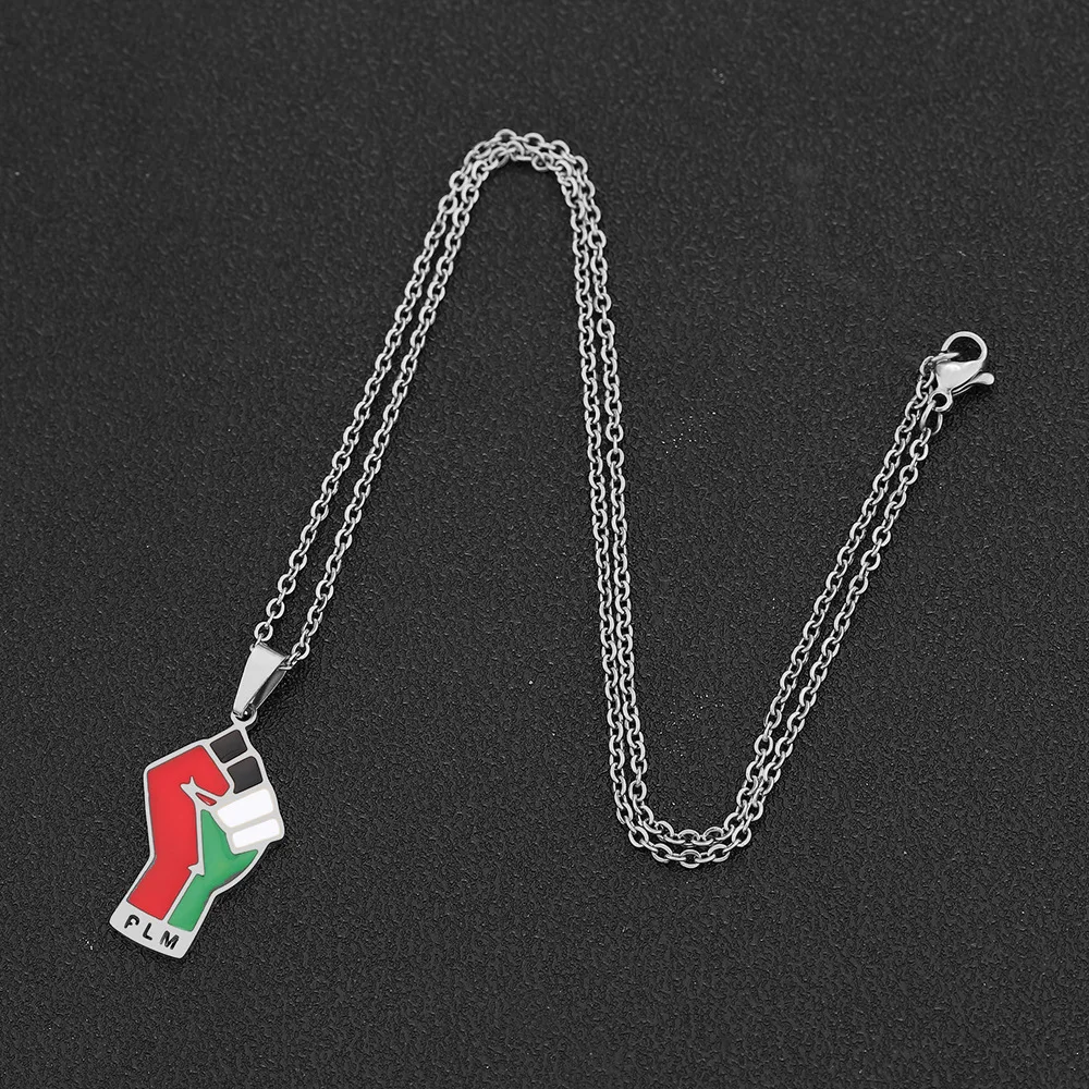 Collier Palestine Fist Pendant - Pendentif Poing Avec Drapeau, Chaîne 50 Cm, Neuf Avec étiquettes
