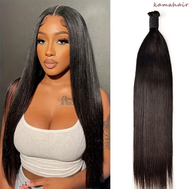 KAMA No Weft Curly Bulk Human Hair | Soft & Thick Straight Bundles for Braiding | High Quality Raw Human Hair Extensions