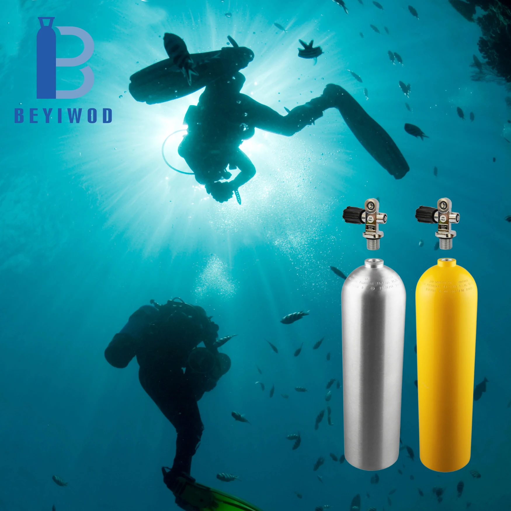 High Pressure Portable Scuba Diving Oxygen Cylinder DOT Certified Aluminum Yoke Valve 3000psi Medical Use
