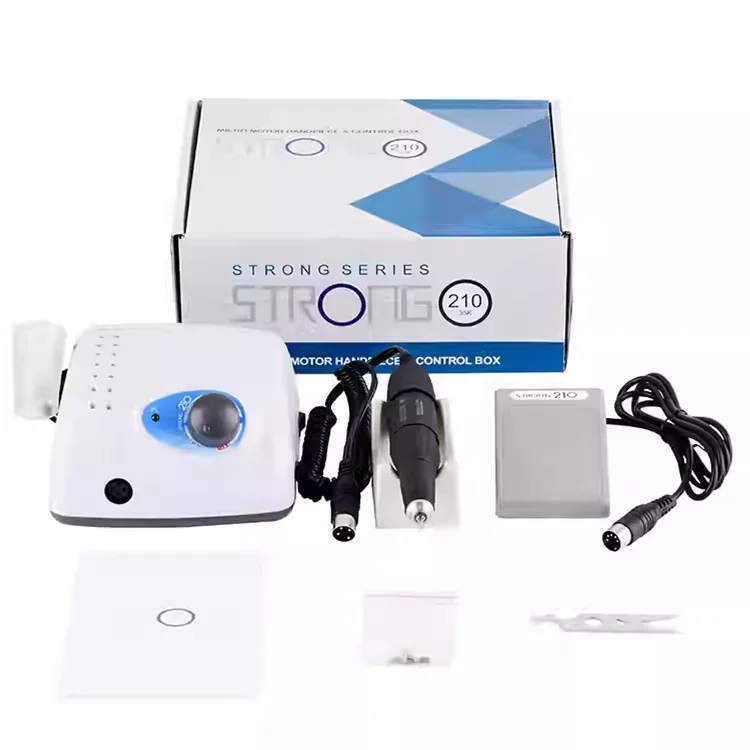 ماكينة تلميع أظافر جل احترافية من شركة OEM الكورية طراز 2028J، سرعة دوران ٤٠٠٠٠ دورة في الدقيقة، قدرة ٦٥ واط، ماكينة تلميع أظافر قوية بمحرك ميكروي نموذج Strong 210، أصلية للاستخدام في صالونات تجميل الأظافر