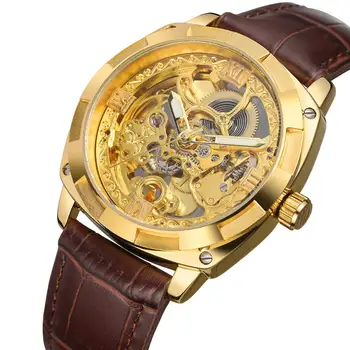 Chinese wholesaler brand FORSINING genuine leather casual custom logo watch automatic  men wrist