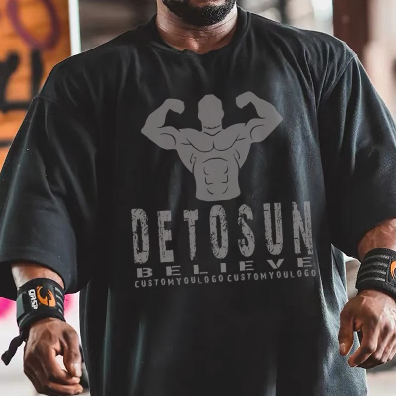 Heavy Weight Cotton Custom Logo Drop Shoulder Tshirts Men's Gym