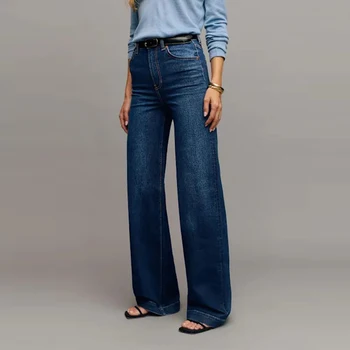 OEM/ODM Custom Women's Summer Jeans Wide-Leg Design with Generous Elasticity Zipper Fly All-Day Comfort Elastic Denim Fabric