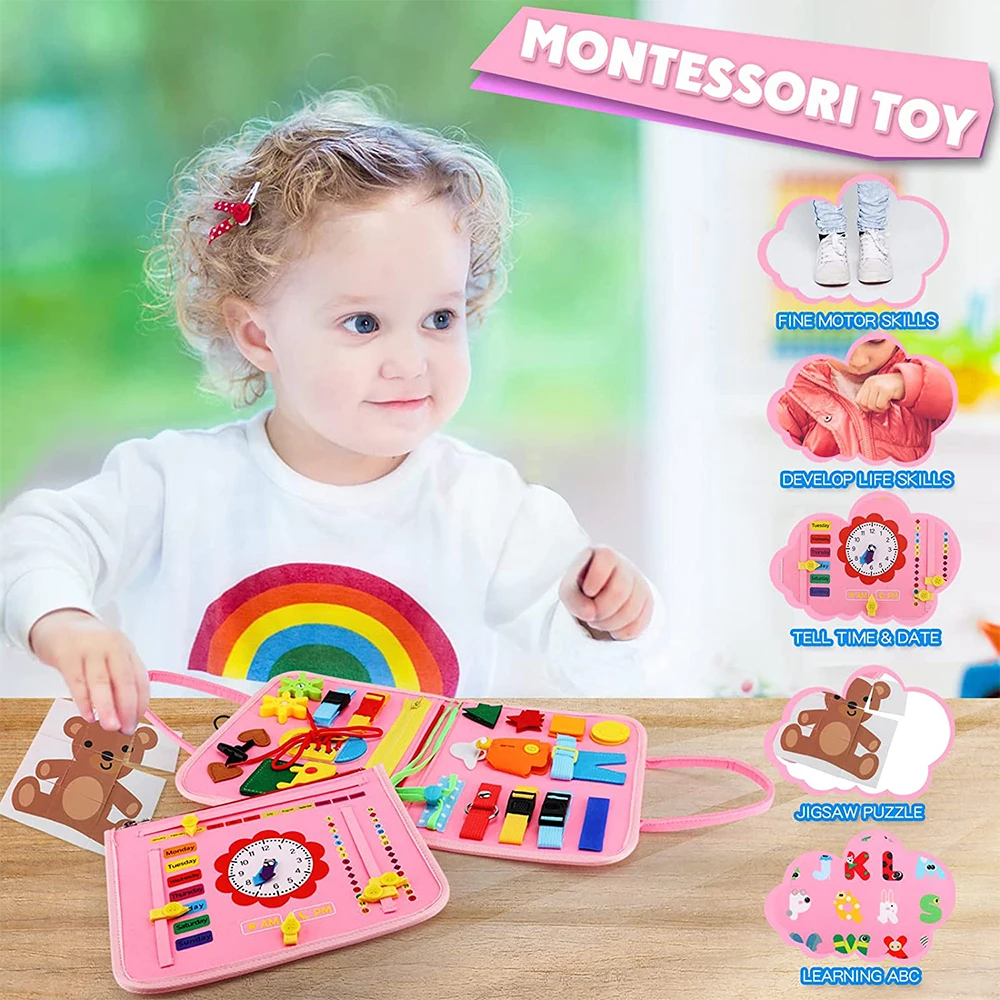 Preschool Montessori Educational Children Sensory Toys Basic Skill Learning Activity Busy Board