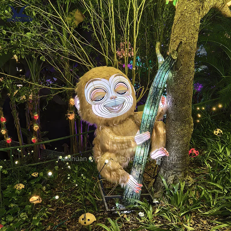 Colorful Simulated LED Illuminating Silk Chinese Animal Lantern Monkey Pig for Lantern Festival Show