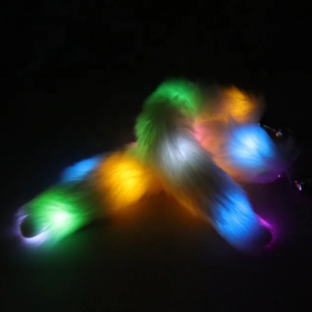 LED Lighting Fur Anal Plug Fox Tail for Male Female Sexy Roleplay Games,  Cat Tail Anal Butt Plug Glow in Dark Dildo Animal Sex