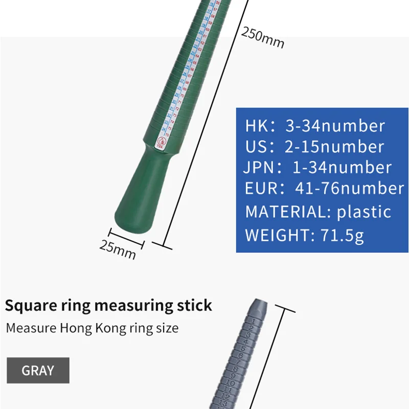 Plastic Ring Sizer Stick,4 Scale Measuring Stick EUR/US/JAPAN/ HK