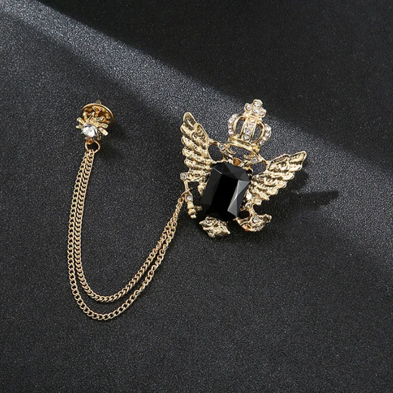 Vintage Eagle Crown Brooch With Rhinestones Tassel Scarf Pin