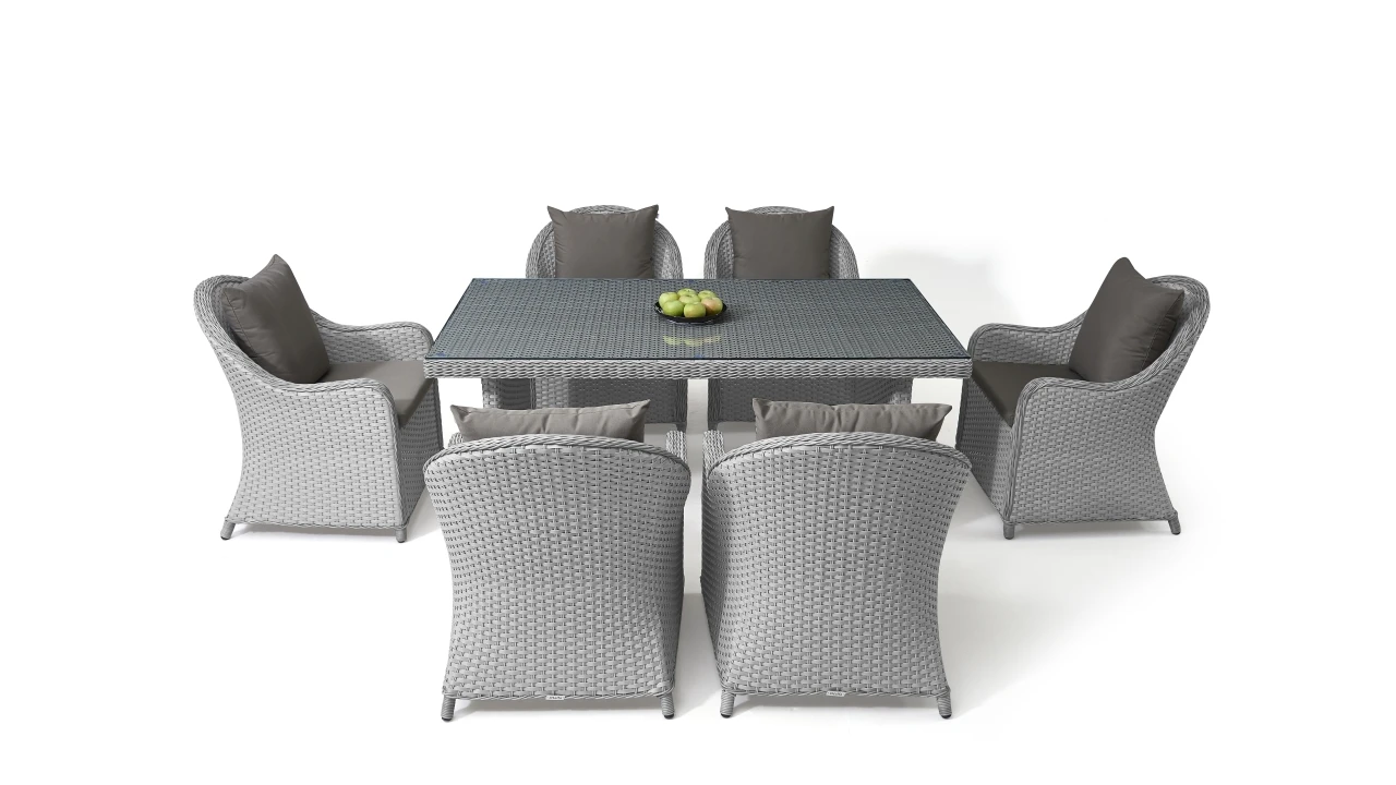 rattan effect table and 6 chairs