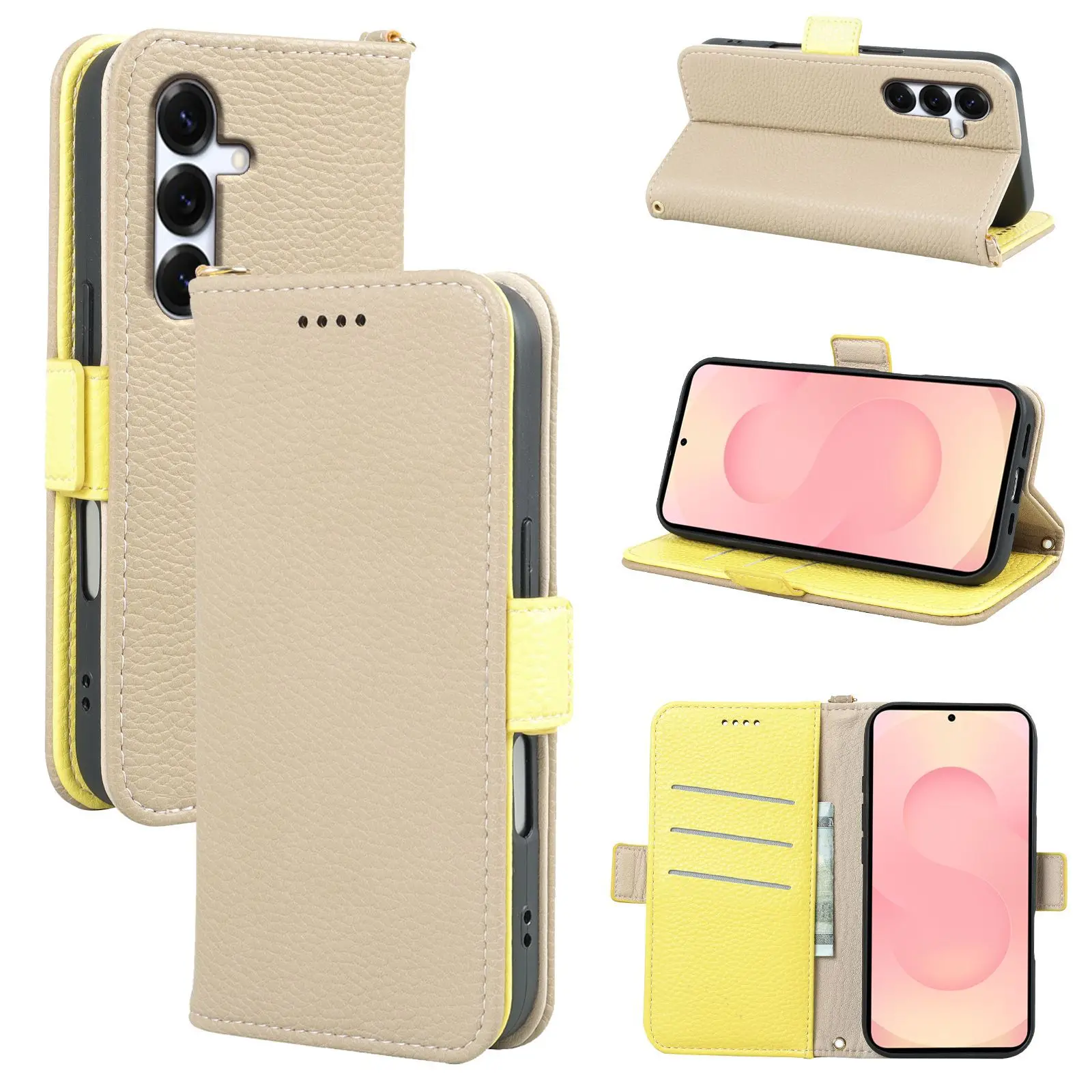 Laudtec Litchi Pattern Card Wallet Shell Business PU Leather Clamshell Mobile Phone Case for  Samsung Galaxy S25 Edge Ultra Plus