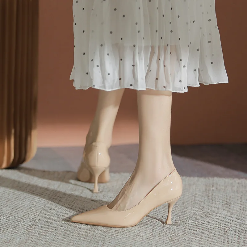 2022 New Patent Leather Kitten Heel High Heels Women