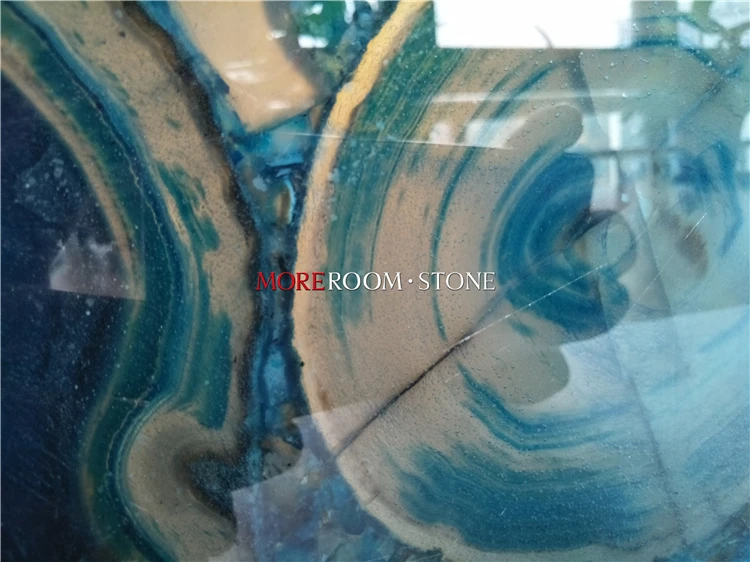 Composite Glass Backlit Translucent Blue Agate Marble Stone Slab Panels Sheet