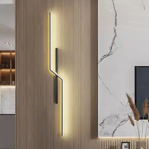 JACKSUN Black Metal Linear LED Wall Light Sconce Aluminum Long Strip Two-Line Wall Lamp Hallway TV Background  100/120cm