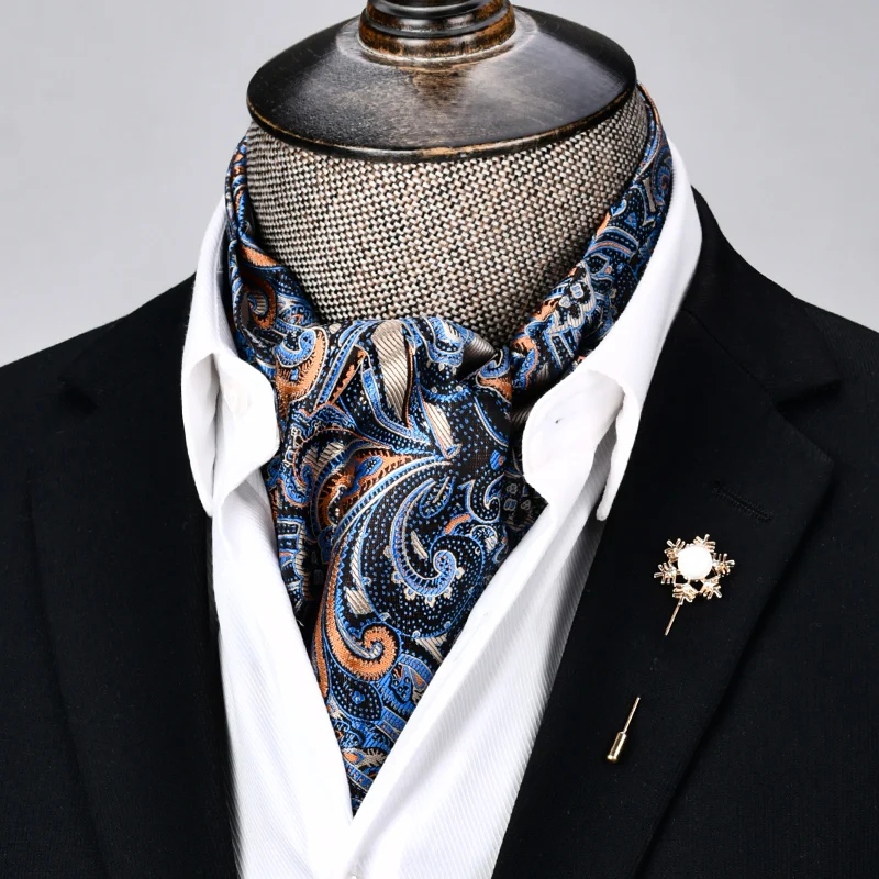 Fashion Luxury Wedding Men Scarf Suit Wine Red Jacquard Self Tie Ascot Tie  Cravat