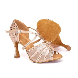 Ladies Hot Drilling Latin Dance Shoes High Heel Breathable Salsa Dance Training Shoes Indoor Party Dance Shoes