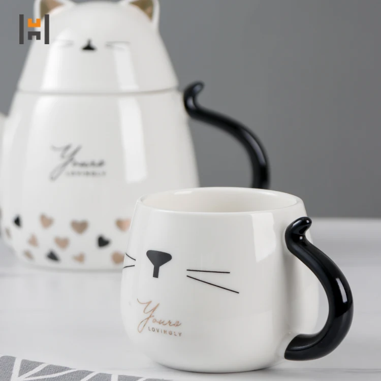 Cute Cat Tea Set 6pcs Porcelain Coffee Tea Set  Ceramic Tea Pot and Cup Set