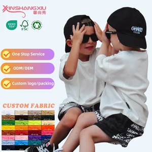 Kids Unisex 100% Cotton Casual Print Drop Shoulder Boxy Oversized T-Shirts and Shorts with Custom Logo-Wholesale