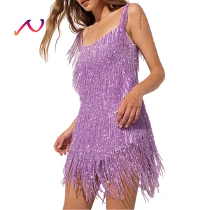 FS8733A Women's Sexy Club Dress Beaded Sequined Bodycon with Backless Design Beach Silhouette Sleeveless Dropped Waist