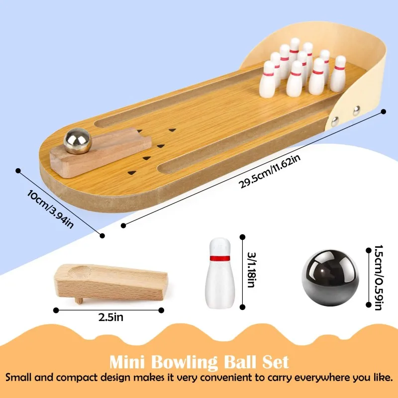 Mini Wood Tabletop Bowling Set for Home or Office Fun Desktop Game & Gag Gifts for Coworkers