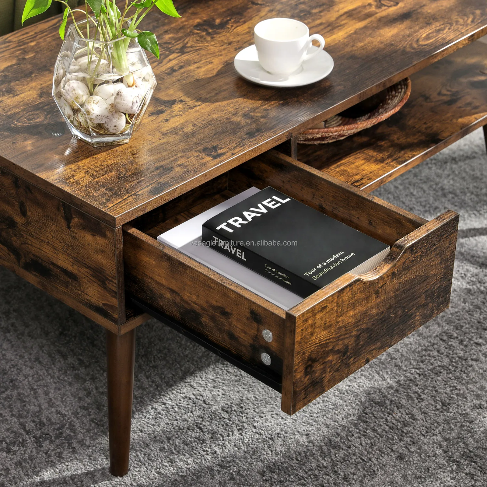 Vasagle Decor Living Room Table Coffee Table With Storage Drawer Wooden ...