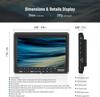 NEEWER F100 7 Inch Camera Field Monitor HD Video Assist Slim IPS With 2600mAh Battery & USB Charger for DSLR Cameras detail image
