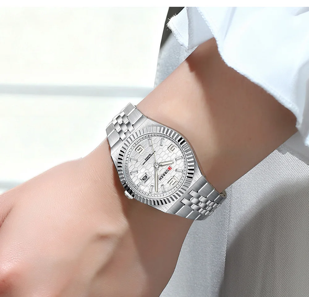 CURREN 8498 Women's Quartz Watches Stainless Steel Band Blue Dial Calendar Date Watch Ladies Water Resistant Luminous Wristwatch