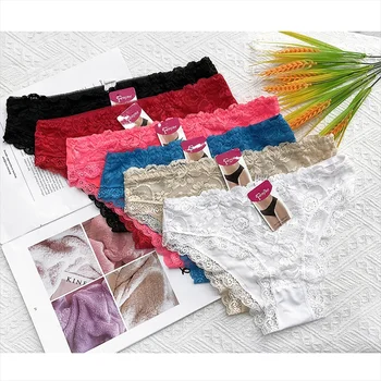 Wholesale Of 6 Colors XL-2XL-3XL Lace Panties Transparent Women Lingerie Sexy