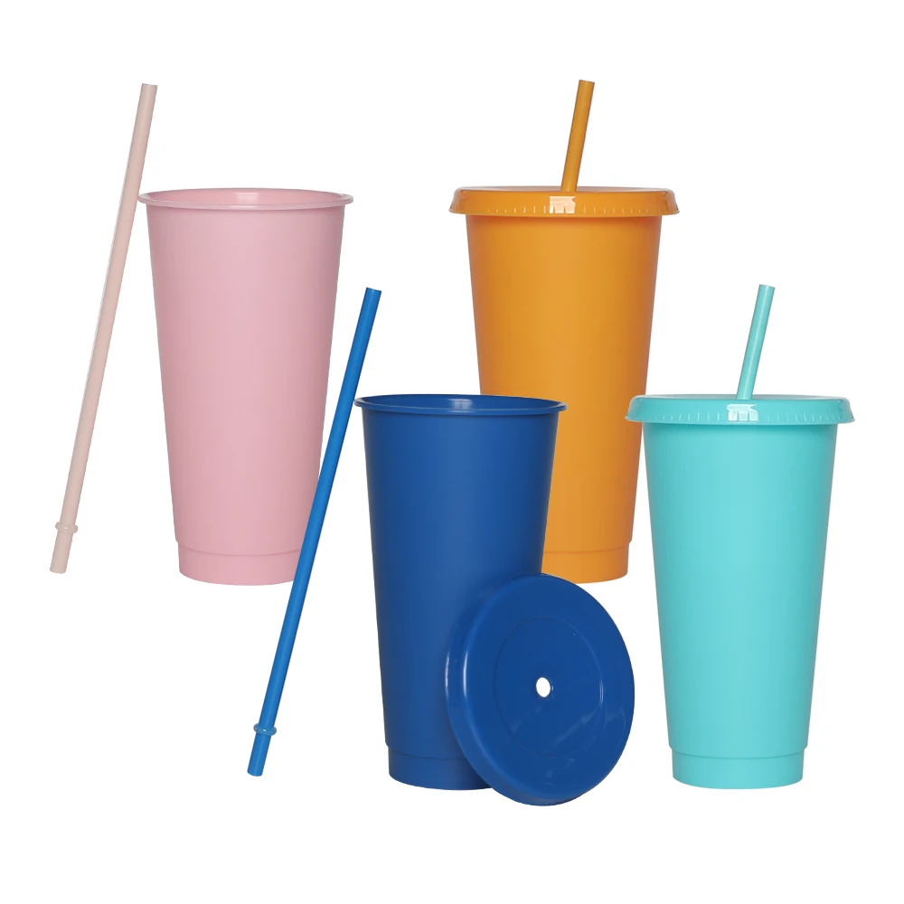 New Stock Colour Plastic Wholesale Drink Tumbler 24oz Plastic Cold Cups With Lids And Straw