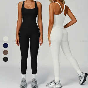 Wholesale Ribbed Women's Activewear Set Ladies Cropped Camisole Yoga Top Two Piece Matching Workout Set Fitness Gym Yoga Outfit