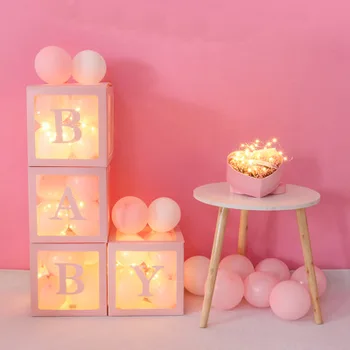 Reusable DIY Alphabet Transparent Box with LED light Latex Balloon Storage Blocks for Boy Girl Baby Shower Decor 1st Birthday