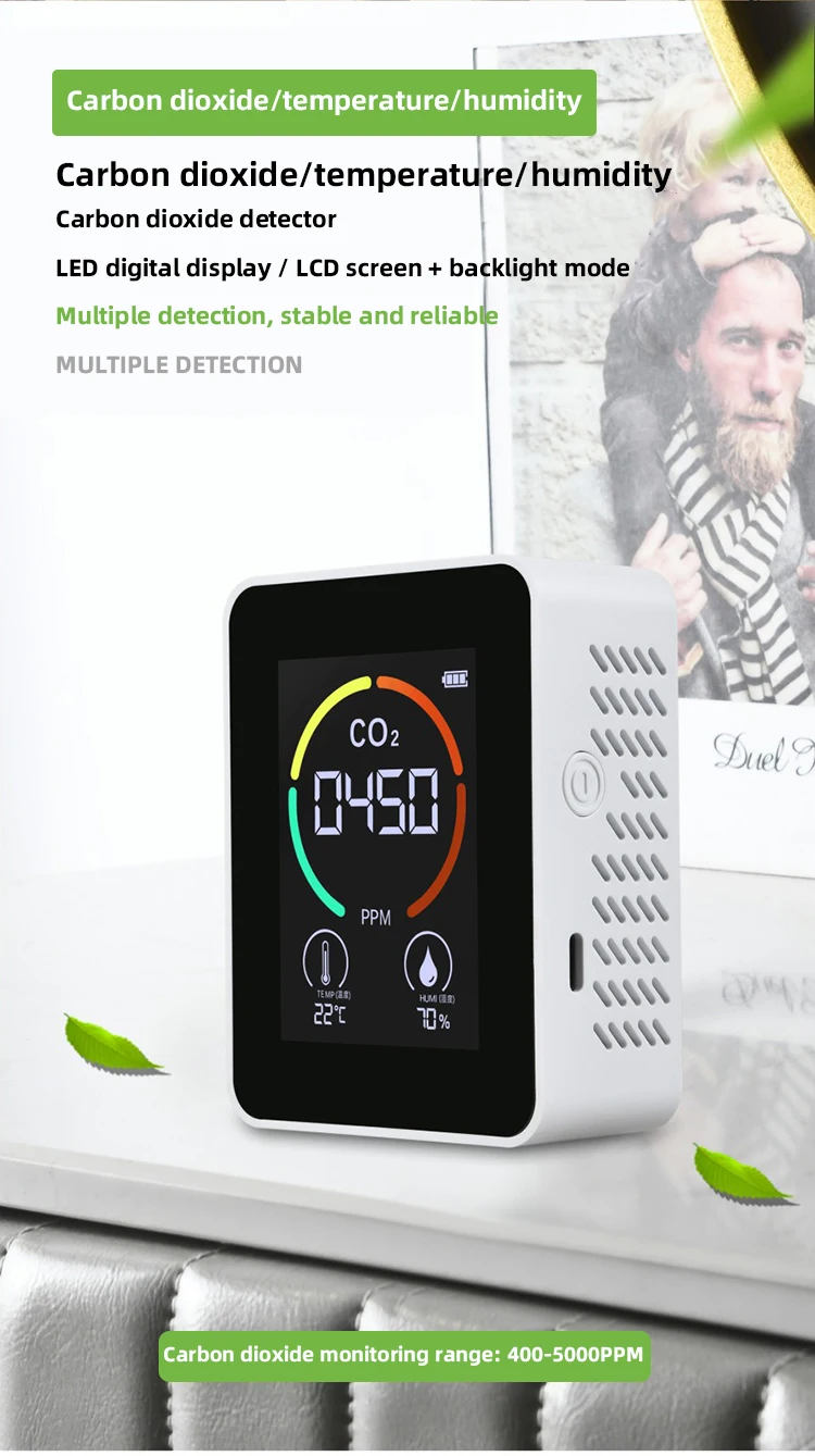 CO2 Monitor Detector Indoor Air Quality Monitor Multifunctional Home Digital co2 Air Detector Air Quality Analyzer
