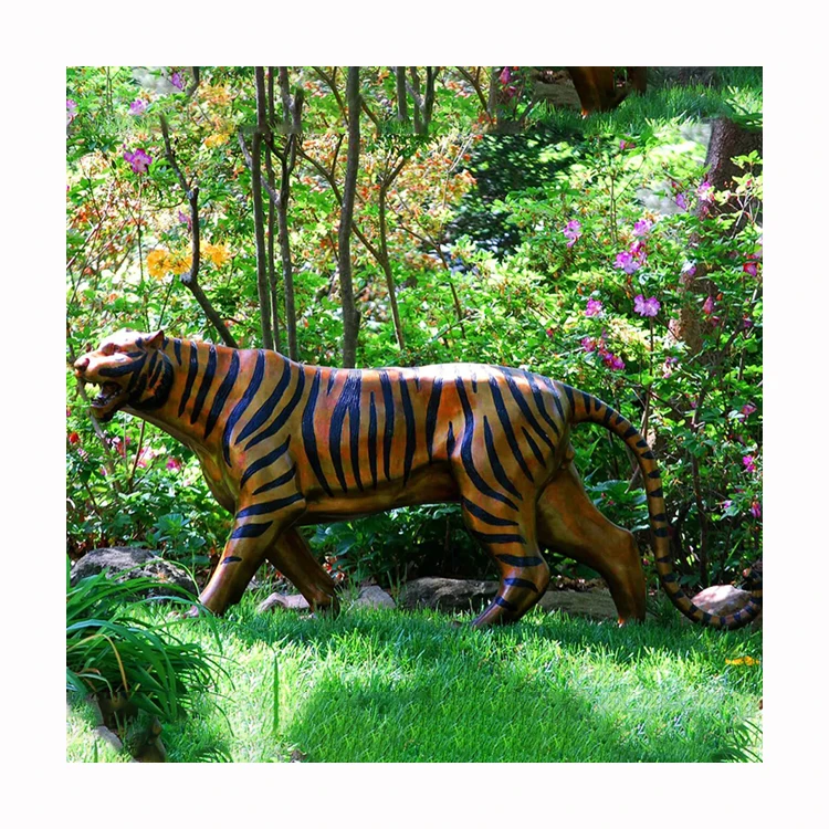 Hand Carved Copper Animal Metal Crafts Golden Brass tiger Statue for Home Decoration