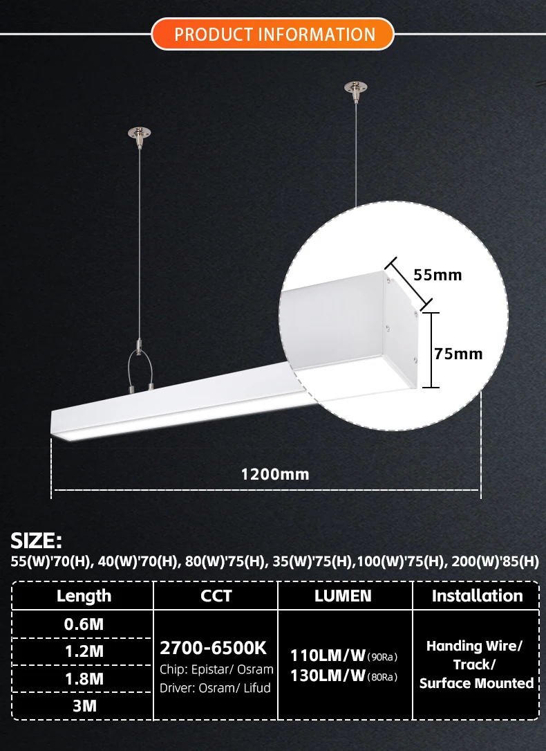 OEM Led Linear Light System 35W - Efficient Office Lighting