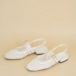 BUSY GIRL CXX214 French Hollow Black Ballet Shoes Women's Flat Buckle Metal Mesh Small Daisy Mary Jane Shoes Women's Niche